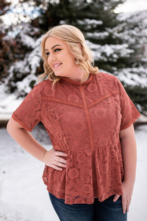All Laced Up Top In Tawny Rose