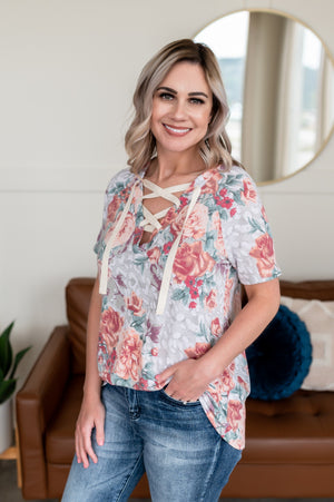 Like A Hot House Flower Top In Sage & Coral