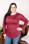On The Button Long Sleeve Top in Burgundy