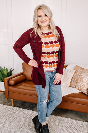 Pocket The Difference Button Down Cardigan In Burgundy