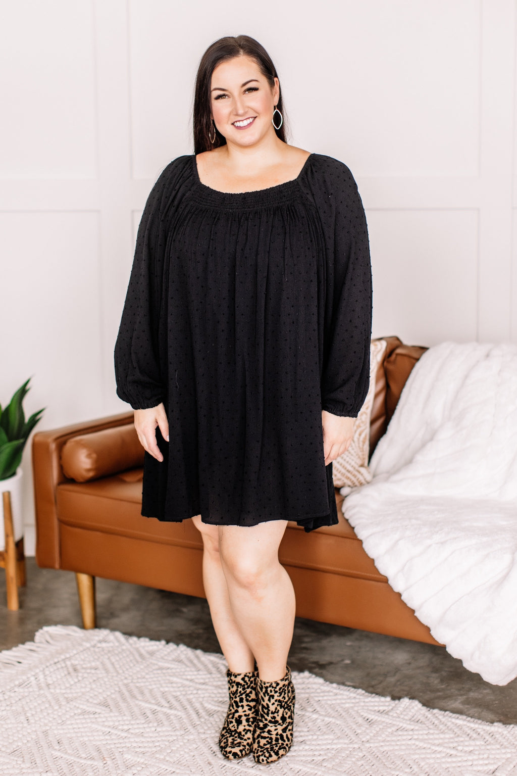 Home For The Holidays Swiss Dot Dress in Black