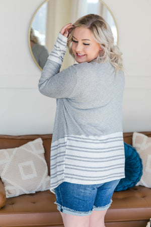 Change Up Your Stripes Cardigan In Gray & White