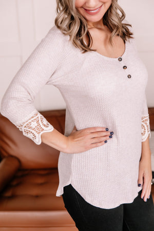 Off The Hook Oatmeal Waffle Knit Top