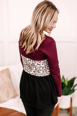 Take A Moment Color Block Animal Print Top