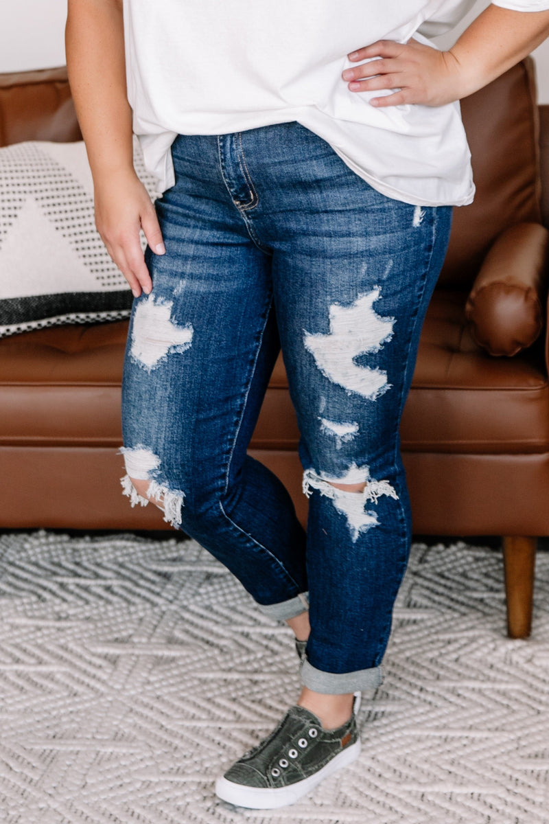 Coming In First Boyfriend Distressed Judy Blue Jeans_