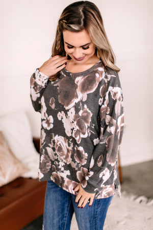 Love Is Blind Charcoal Floral Top