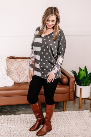 All In Good Time Top In Blush And Gray