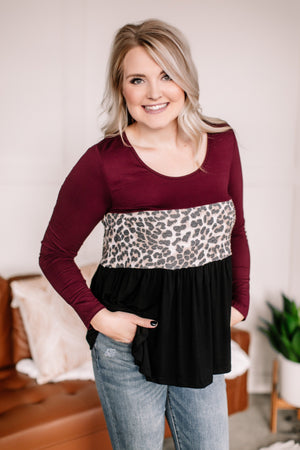 Take A Moment Color Block Animal Print Top