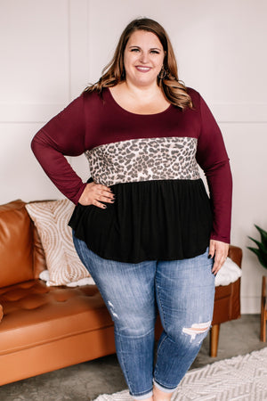 Take A Moment Color Block Animal Print Top