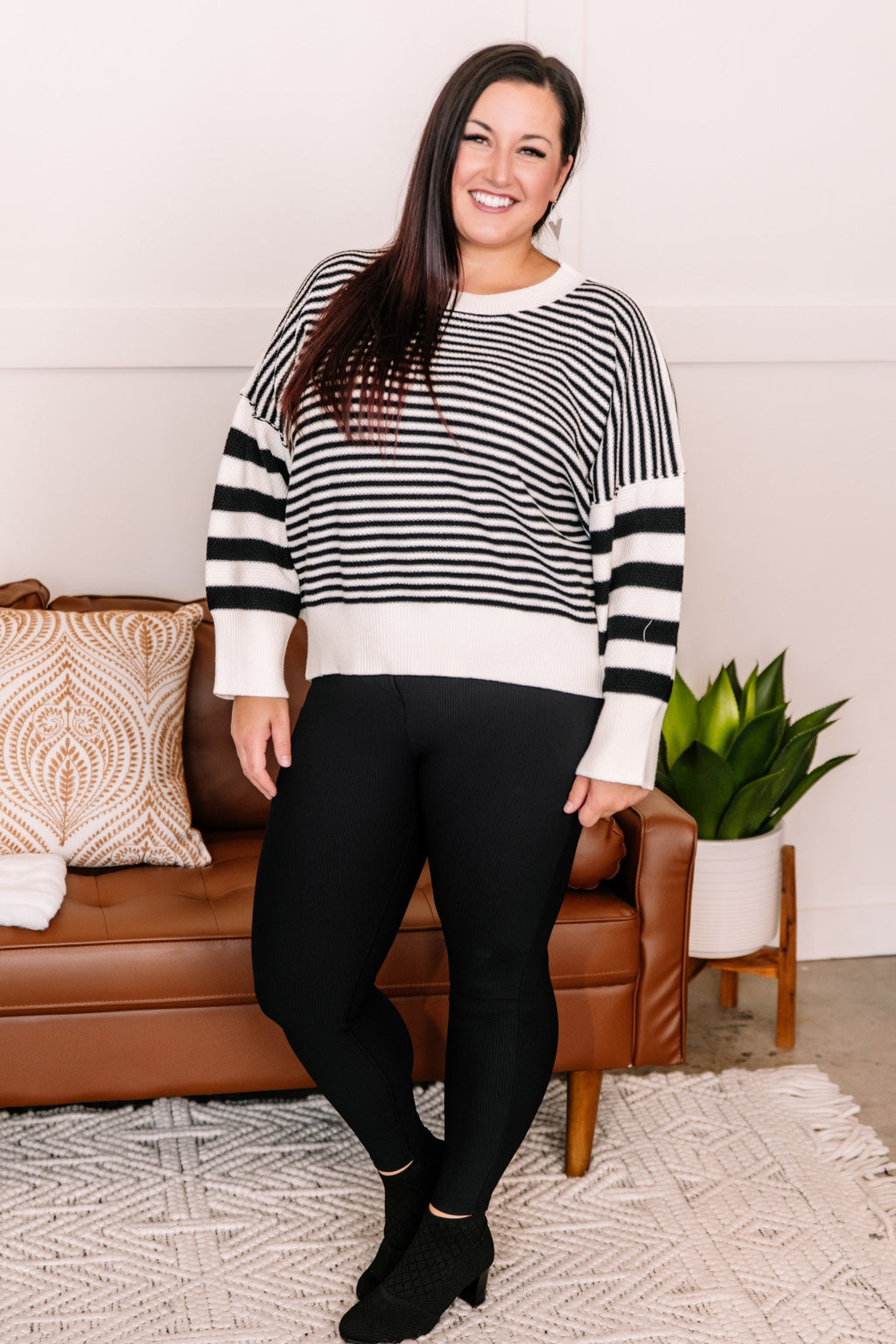 That Was Easy Black & White Striped Pullover Sweater